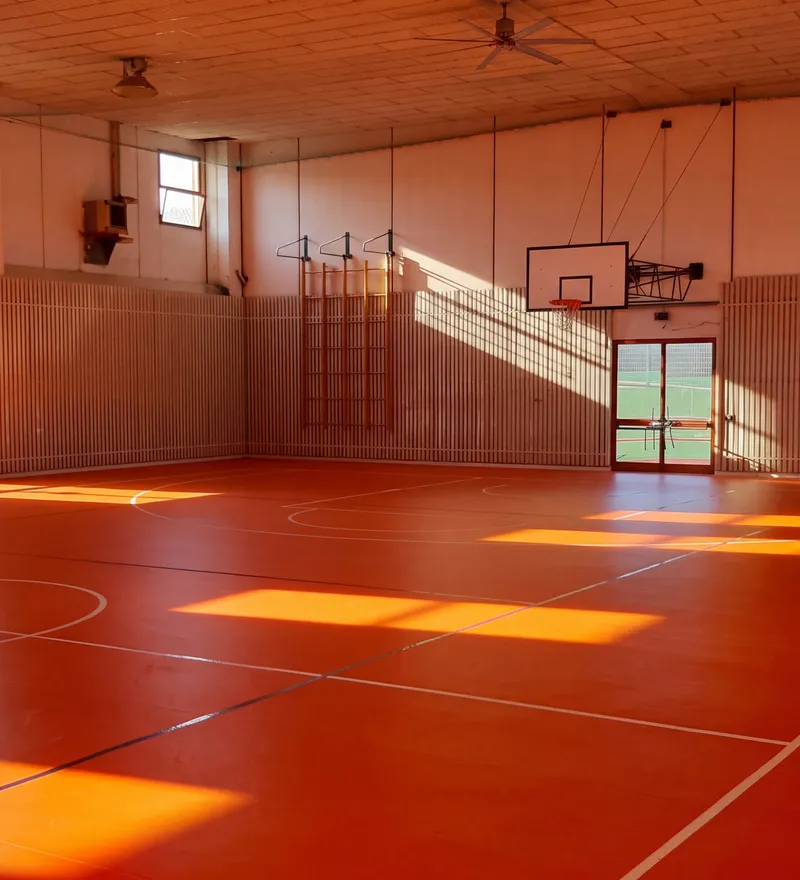 The Primo Levi school gym with its new vinyl sports flooring completed