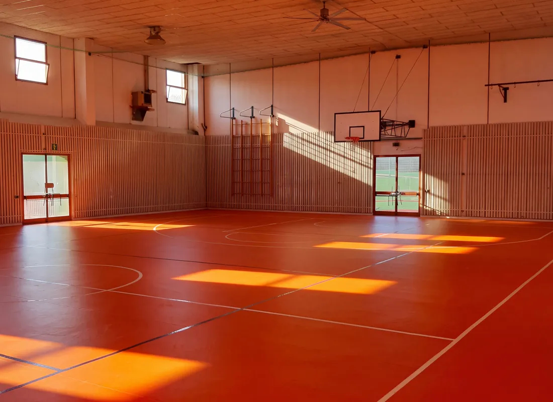The Primo Levi school gym with its new vinyl sports flooring completed